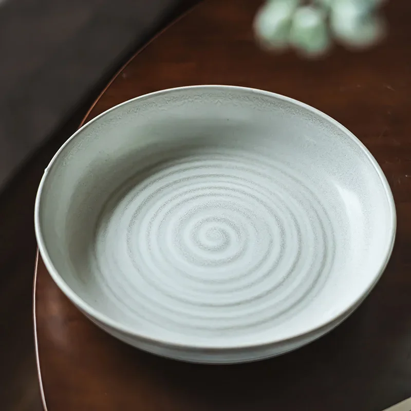 

Retro and Old-fashioned Ring Pattern Deep Tableware Household Vegetable Plate Salad Plate Large Plate Western