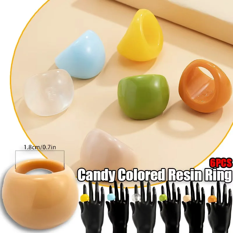 1 قطع خمر غير النظامية الراتنج الاكريليك خواتم للنساء بوهو هندسية حزب مجوهرات لون الحلوى
