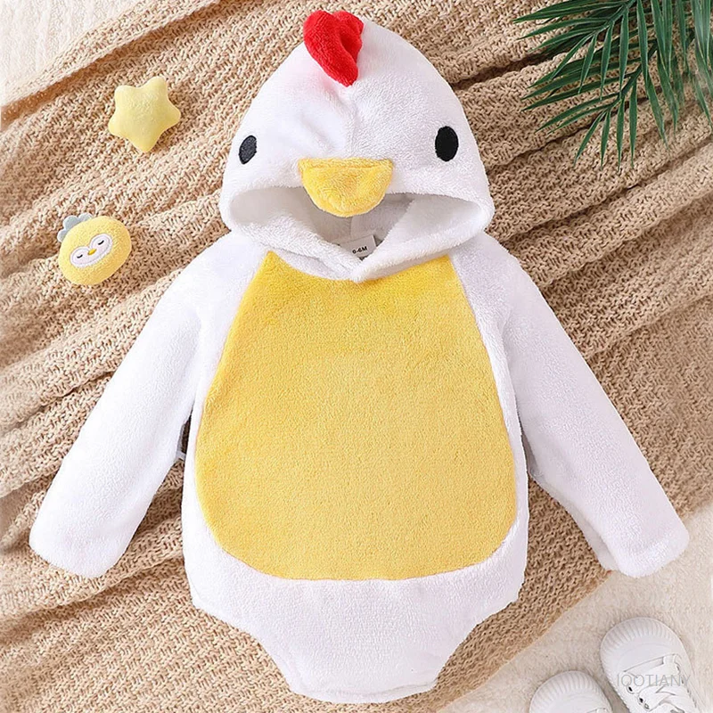 

Baby Boys Girls Chick Costume Short Sleeve Plush Hooded Bodysuit Role Play Egg Costume Children Clothes Christmas Party Outfit