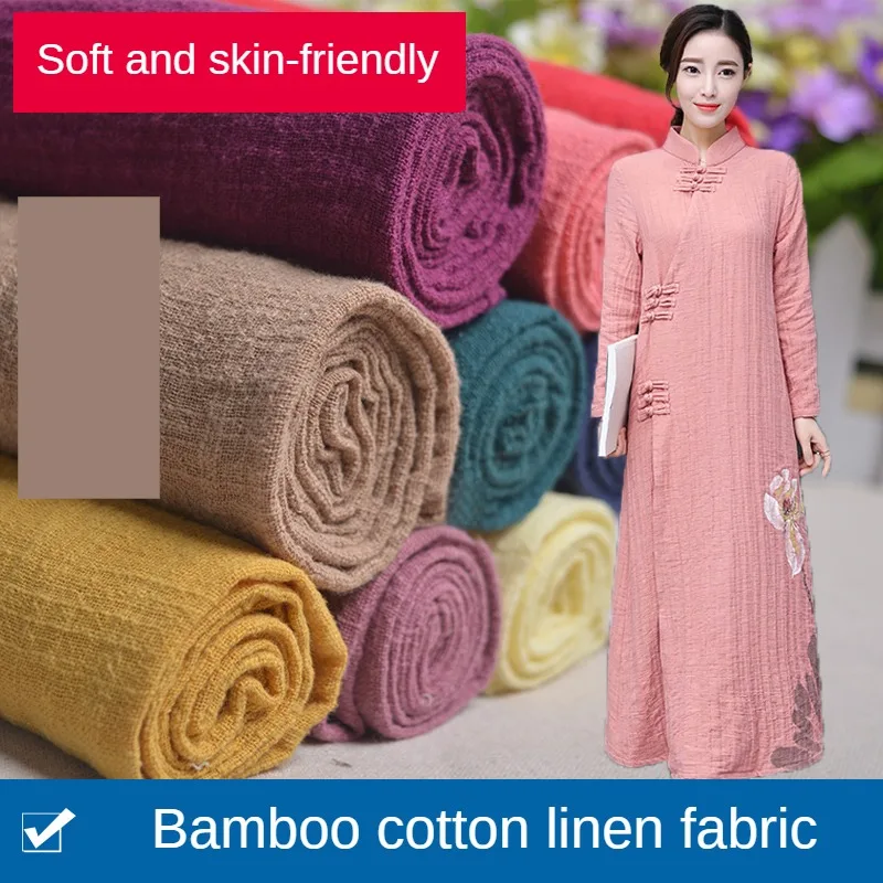 

Soft Pleated Cotton Linen Fabric By The Meter for Dresses Clothing Sewing Summer Plain Chinese Style Bamboo Pattern Textile Thin