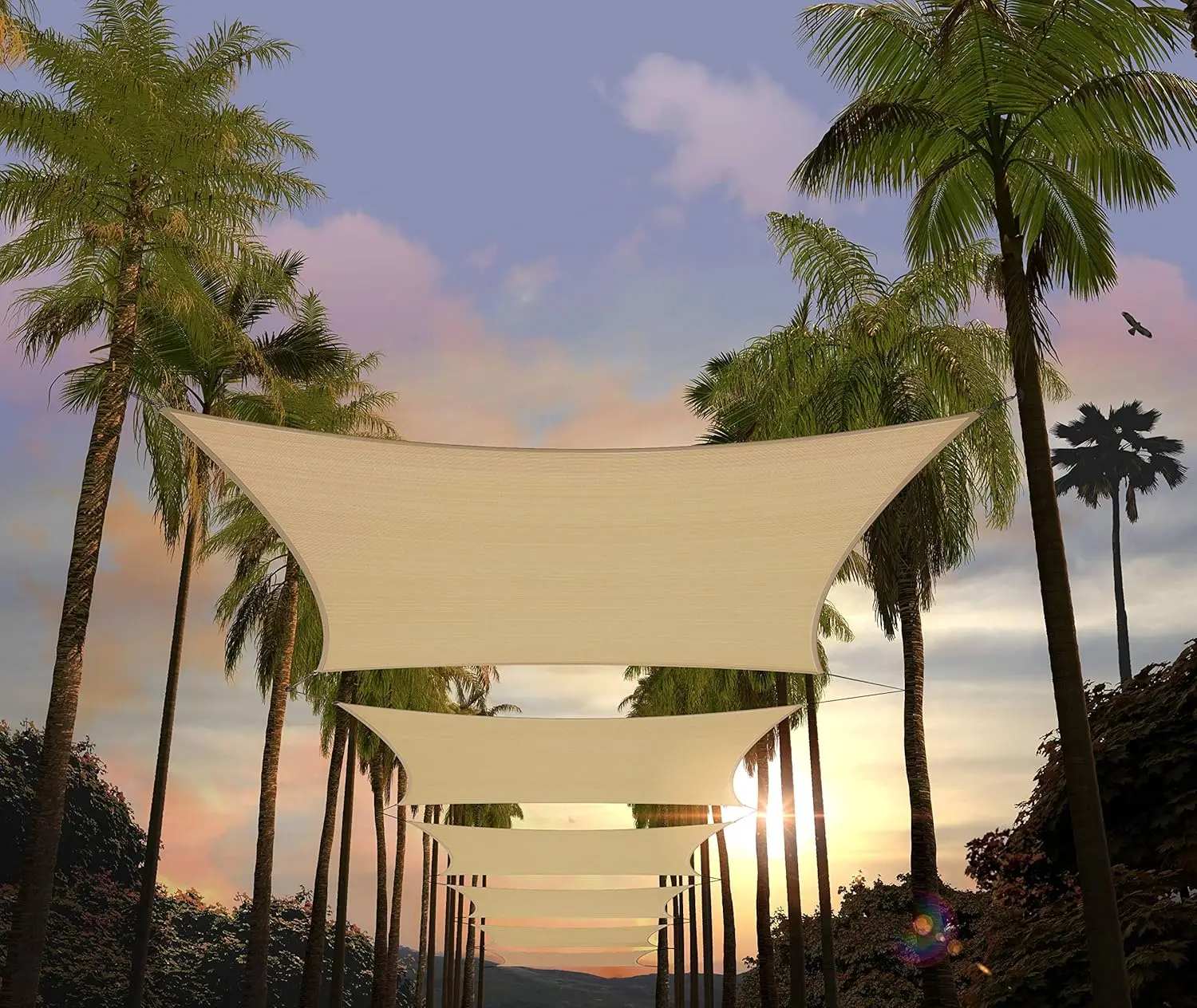 14' x 14' Beige Square Sun Shade Sail Canopy Awning, UPF50, AGTAPS14, Water & Air Permeable, Commercial and Residential, 3 Ye