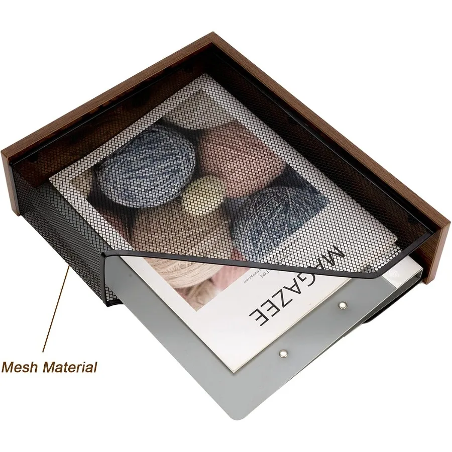 حامل ملفات مغناطيسي خشبي عتيق، منظم مجلد الملفات، رف المستندات للمكتب والمنزل والمدرسة باللون الأسود #3