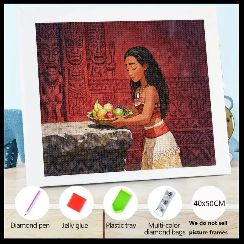 

1 шт., набор для алмазной живописи принцессы Моаны, 5D полная дрель, сделай сам, мультяшная девушка, предложение фруктового драгоценного камня, мозаика со стразами, краска