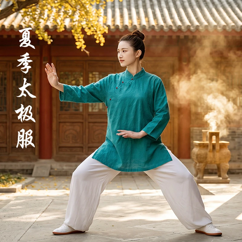 Custom Women's Cotton Hemp Asymmetric Collar Tai Chi Suit - Loose Fit Breathable Summer Martial Arts Uniform Chinese Style