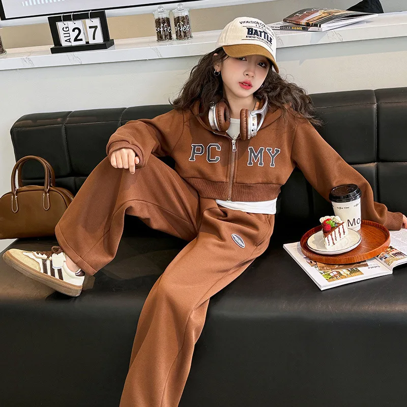 

Girls Hoodie Coat Suits Children 2024 New Autumn Collection Fashion Simple Casual Suits Korean Simple Style Top and Trousers