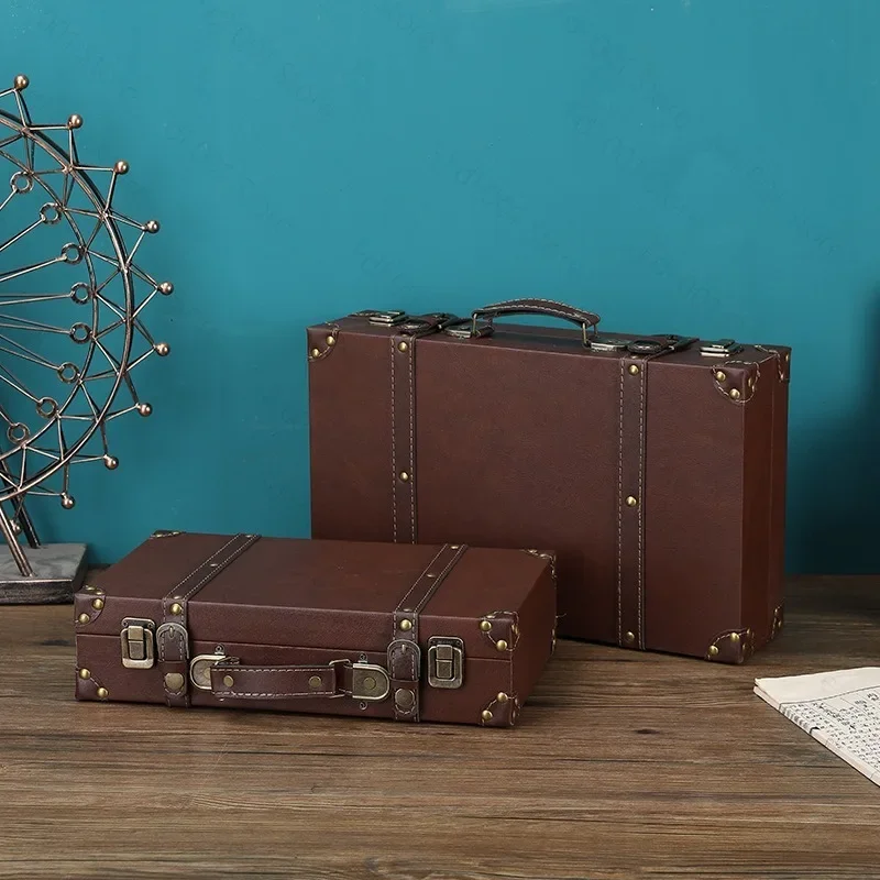 Retro Faux Leather Suitcase European Style Decor Box for Clothing Store Window Display Photography Prop