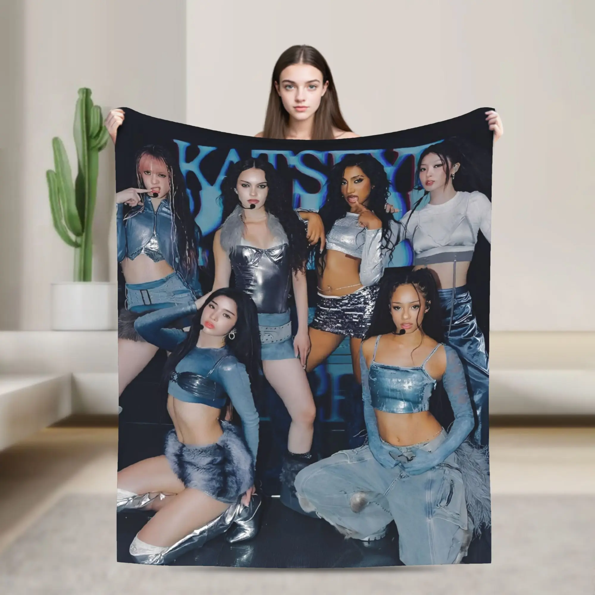 Katseyes Members Kpop Blanket Fleece All Season Gnarly Multi-function Super Warm Throw Blankets for Home Office Quilt