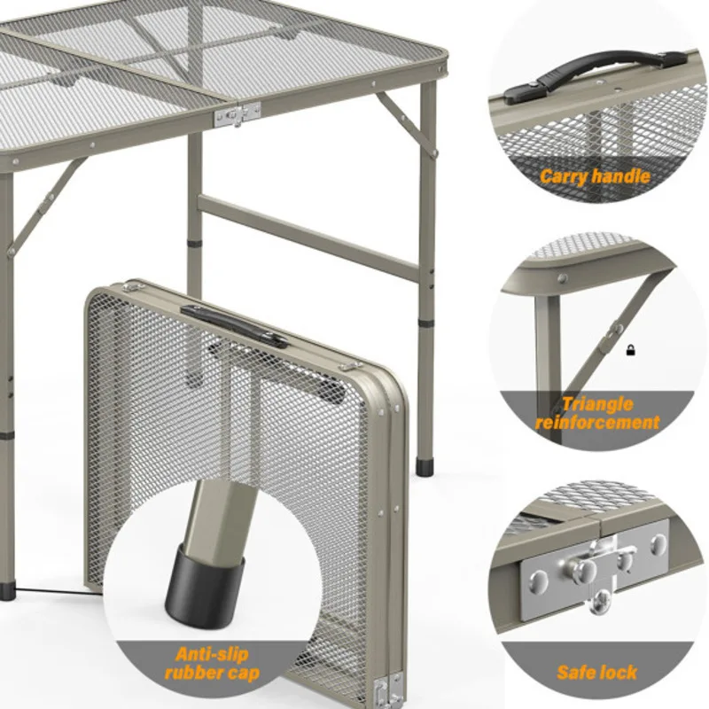 Mesa dobrável longa para grelhar, leve, portátil, metal, alumínio, com pernas de altura ajustável, mesa dobrável de alta qualidade
