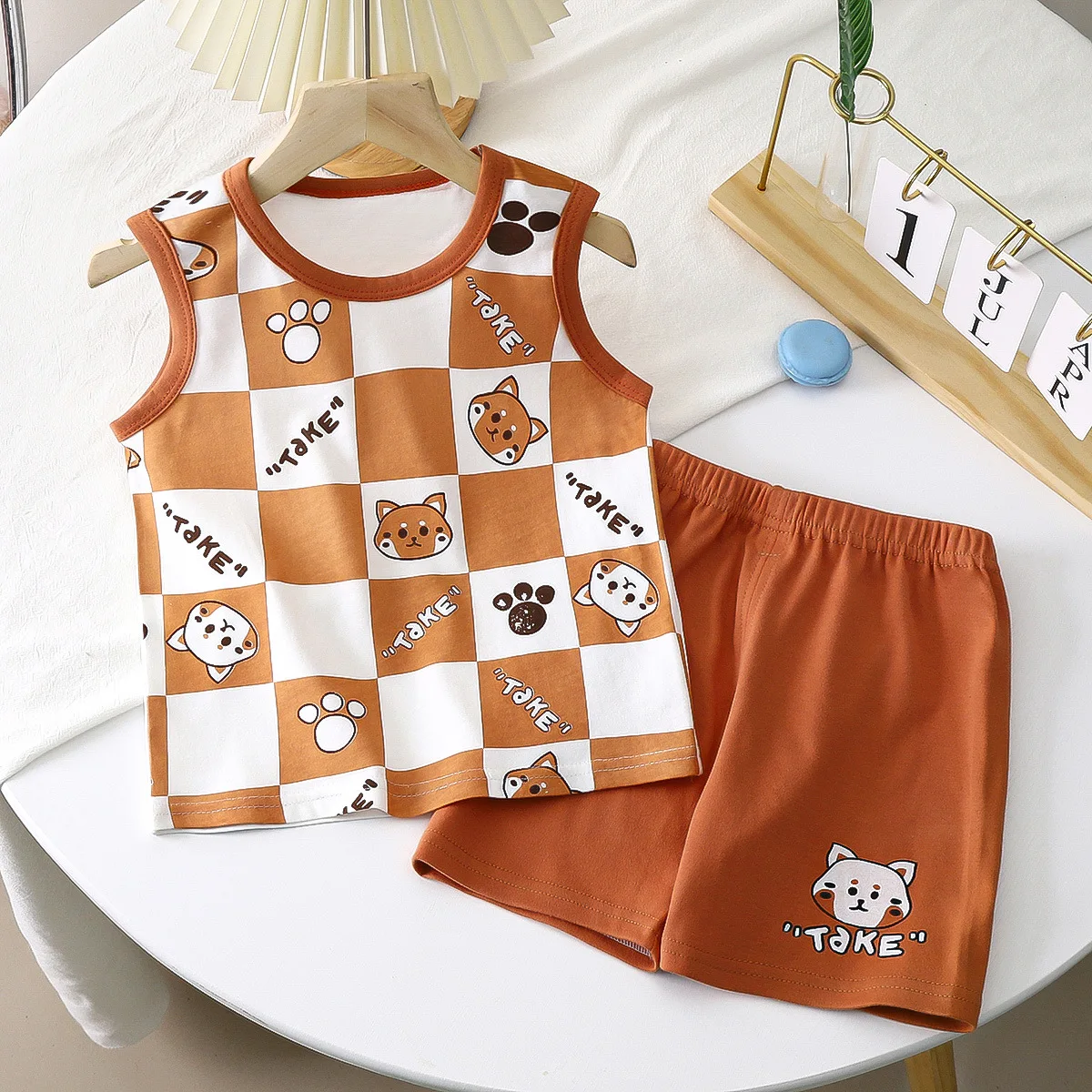 Sleeveless Tshirt Shorts Two Piece Casual Sports Cotton Wear Babies Boys Round Neck Tops Set Cartoon Printed Summer Clothing image 6