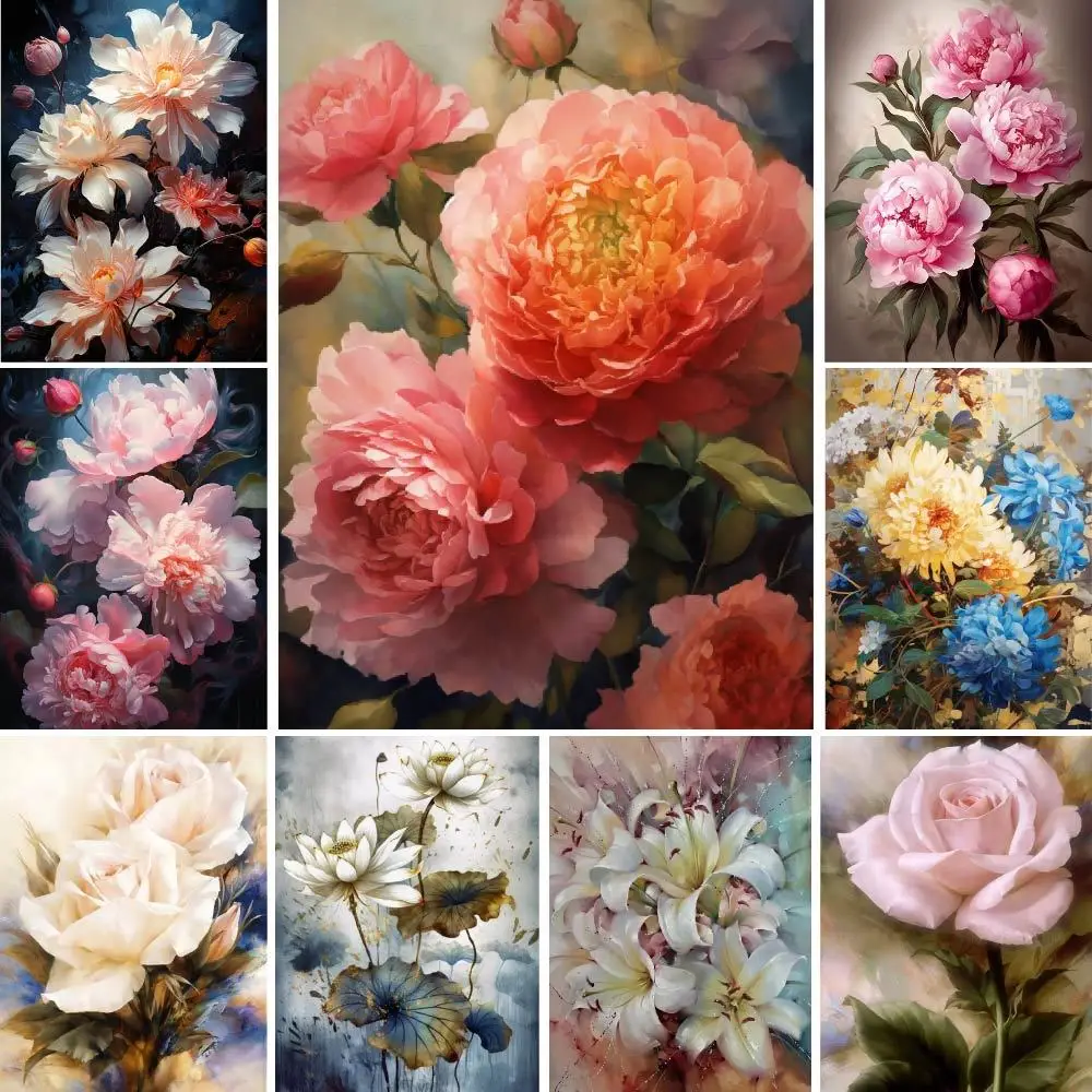 

Adults Acrylic Paint By Numbers Wall Art Craft Adults Diy Oil Paintings Peony Flowers Canvas Picture For Living Room Home Decor