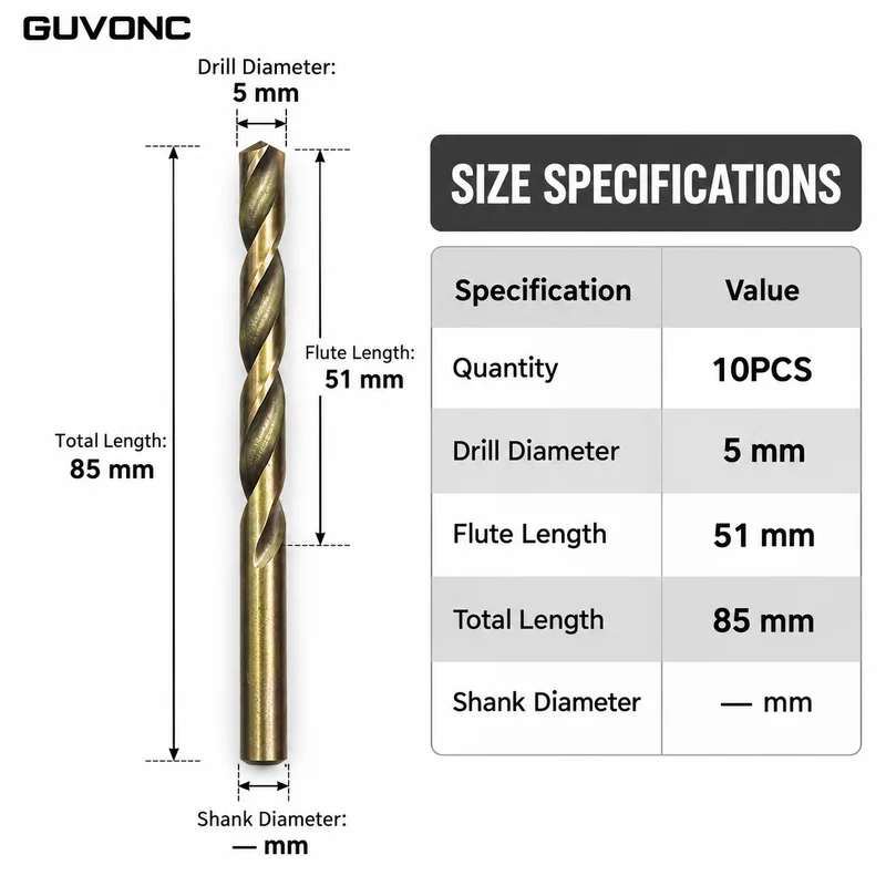 10Pcs 5mm HSS Twist Drill Bit Set, Split Point Straight Shank Drilling Bits for Metal Wood Plastic