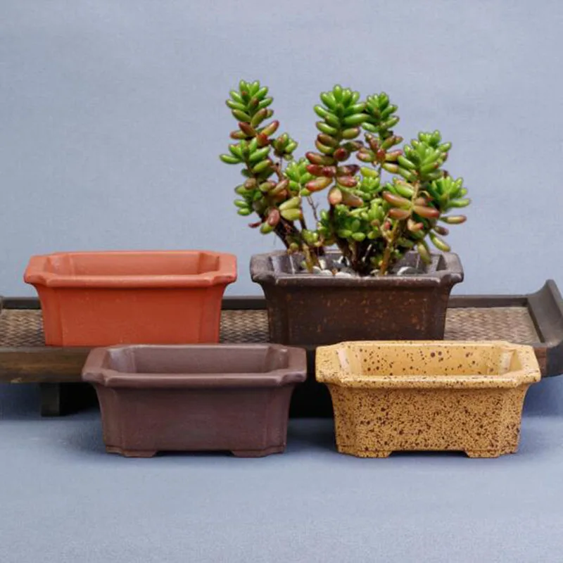

Purple Clay Rectangle Green Plant Pot Office Desktop Ornaments Household Balcony Bonsai Vase Planter Garden Art Home Decor