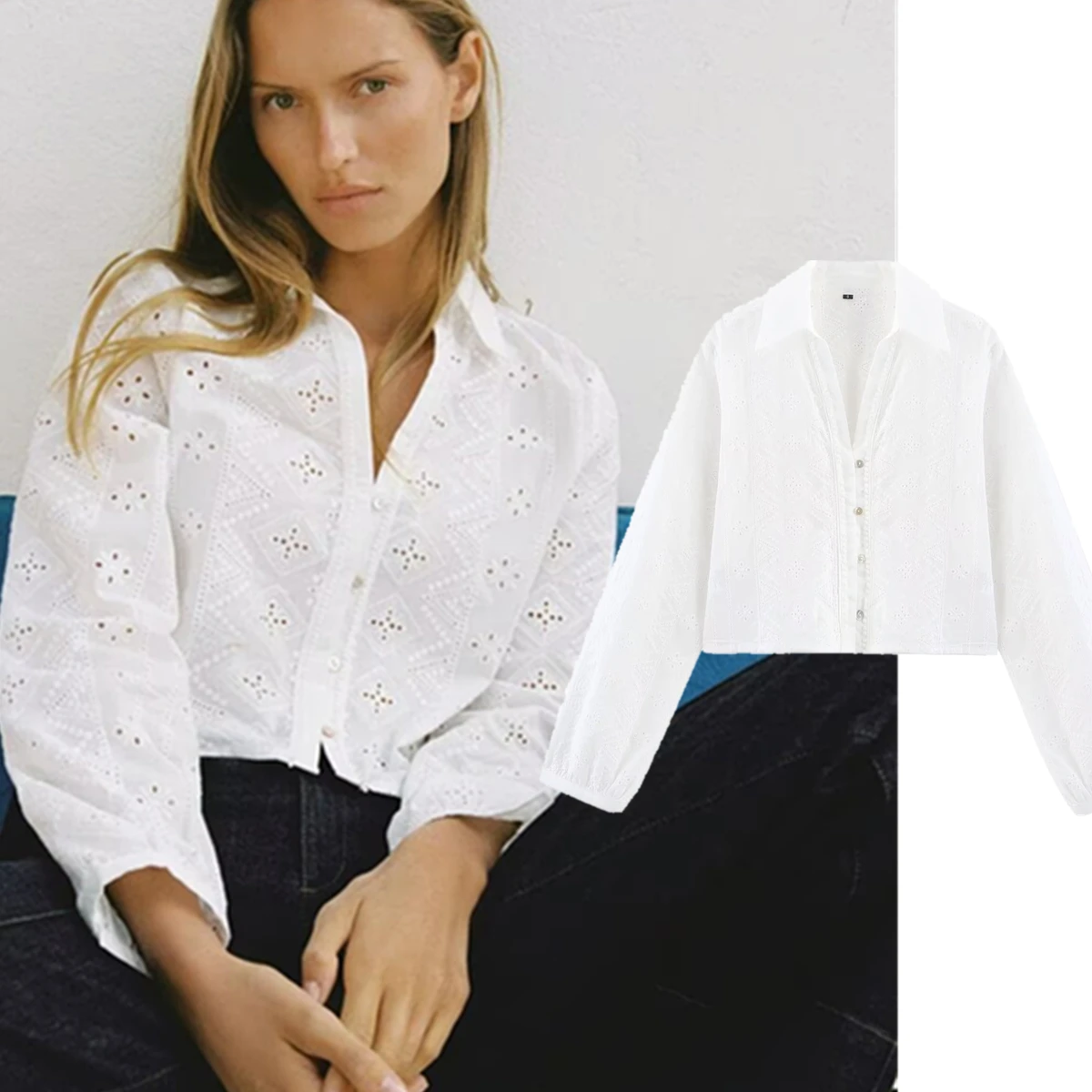 

Jenny & Dave 2026, весна-лето, французская минималистичная белая рубашка с хлопковой полой вышивкой, отпускная блузка, рубашка, женские топы