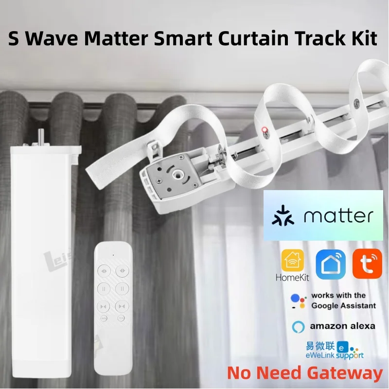 S Wave Smart Curtain Track System Matter Motor Compatible With Homekit eWeLink Smart Home Assistant