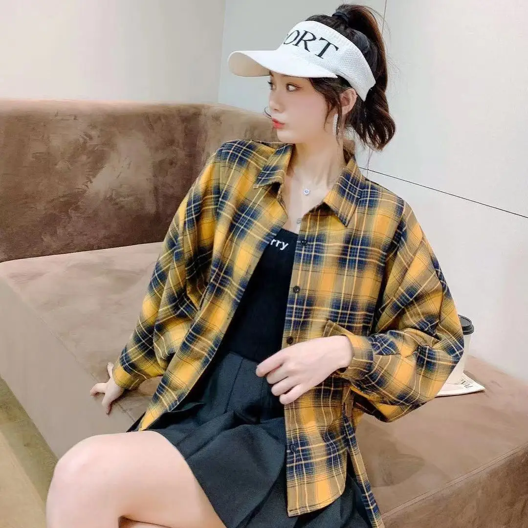 2024 Autumn New High-end Trendy Checkered Long Sleeve Shirt for Women Versatile Fashionable Loose Elegant Shirt Top for Women