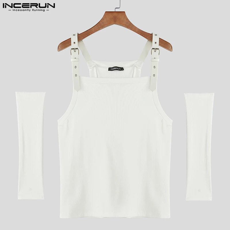 

INCERUN Men Tank Tops Patchwork Square Collar Sleeveless With Gloves Summer Streetwear Sexy Male Vests 2025 Fashion Men Clothing