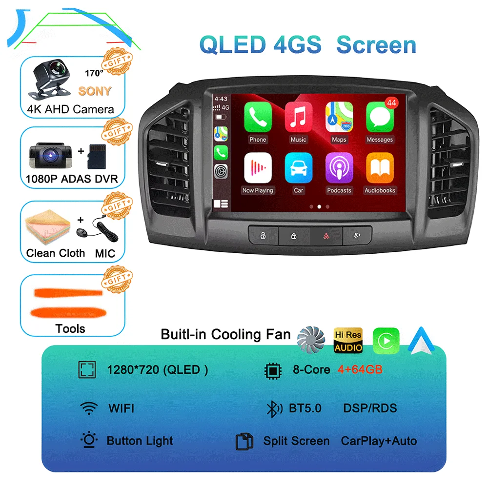 Android 16 Carplay Auto Voor Buick Regal 2009-2013 Opel Insignia 2008-2012 Multimedia Auto Radio Speler WIFi + 4G Geen 2din DVD Stereo