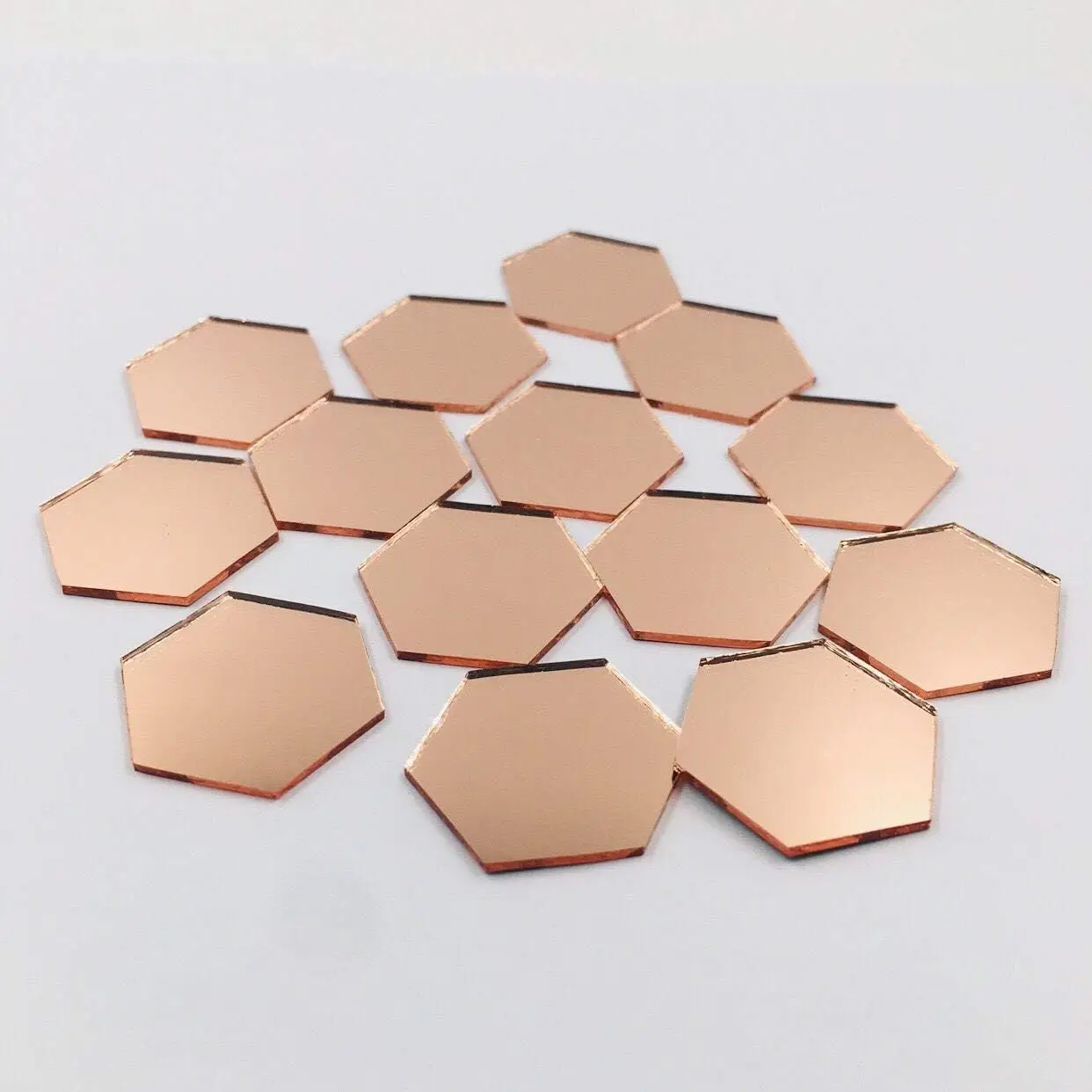 100 Pcs 1’’ Hexagon Mirror Mosaic Tiles Rose Gold Color for Craft Projects