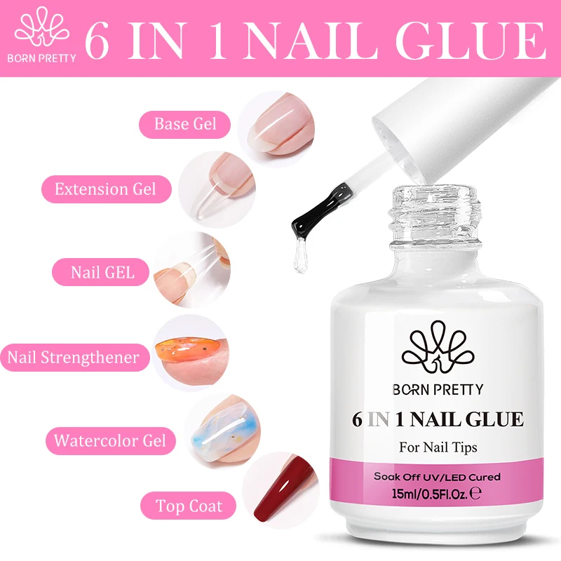 BORN PRETTY 15ml 6 IN 1 Nail Glue Gel Polish for Nails Extend Soak off Base Gel Top Coat Extension Nail Gel Watercolor Gellack