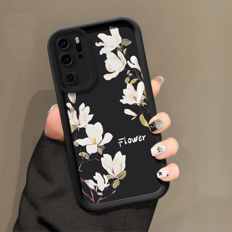 White Flowers Case For Huawei P30 P50 P20 P40 Pro Lite P Smart Pro Shockproof Silicone Camera Lens Protection Soft Phone Cover