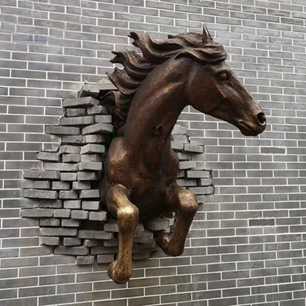 Fiberglass Half-Body Horse Sculpture Simulation Animal Horse Sculpture Creative Resin through the Wall