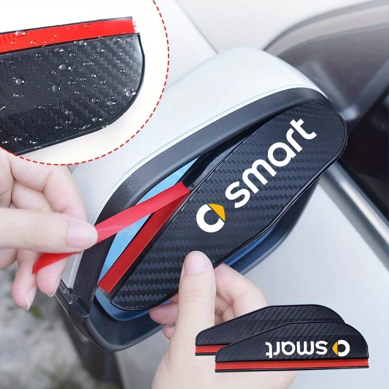 Ensemble de 2 rétroviseurs texturés en fibre de carbone épaissie, pare-pluie et pare-soleil, adaptés aux Smart Elf 5 et Smart El