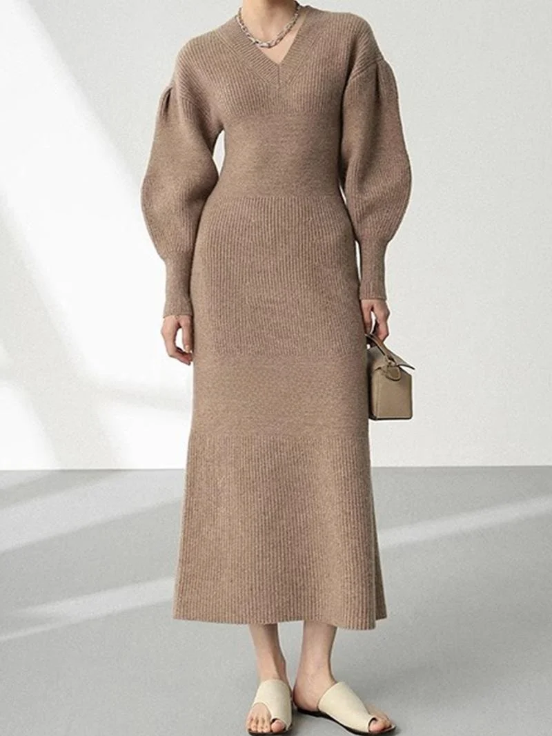 

Женское винтажное длинное платье Rouje Kefss, облегающее, с рукавами-фонариками, V-образным вырезом, осенне-зимнее, с коротким рукавом, другие модели