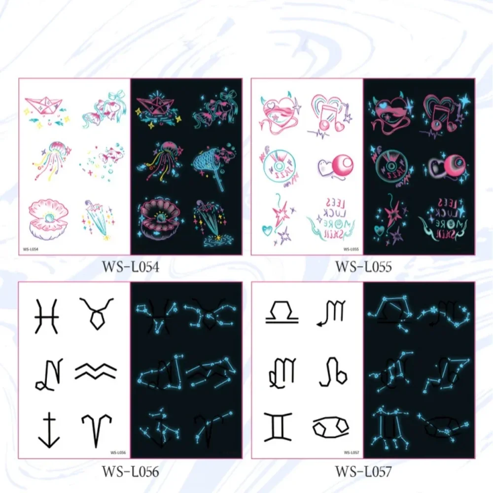 5Pcs Glow in the Dark Temporary Tattoos Luminous Constellation Music Festival Rave Tattoo Stickers for CP Night Party Body Decor