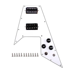 White 3 Ply Loaded Prewired Pickguard for Flying V Guitar