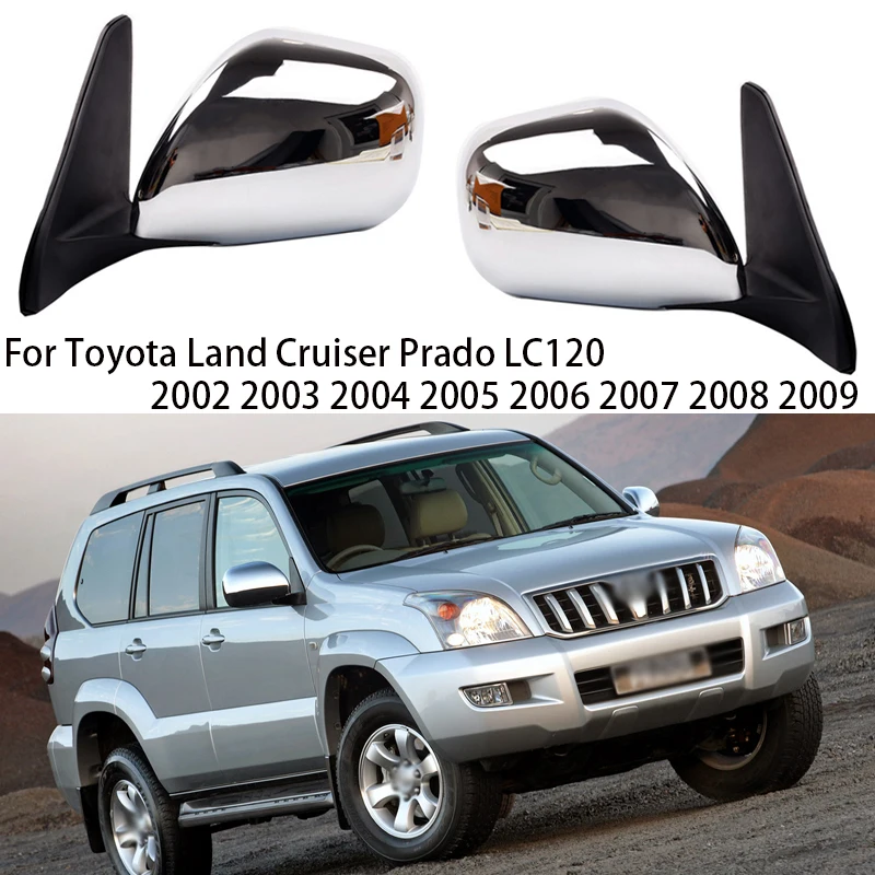 

Car Chroming Outer Door Rearview Side Mirror Assy For Toyota Land Cruiser Prado 2002-2009 LC120 5-Pins With Electric Folding