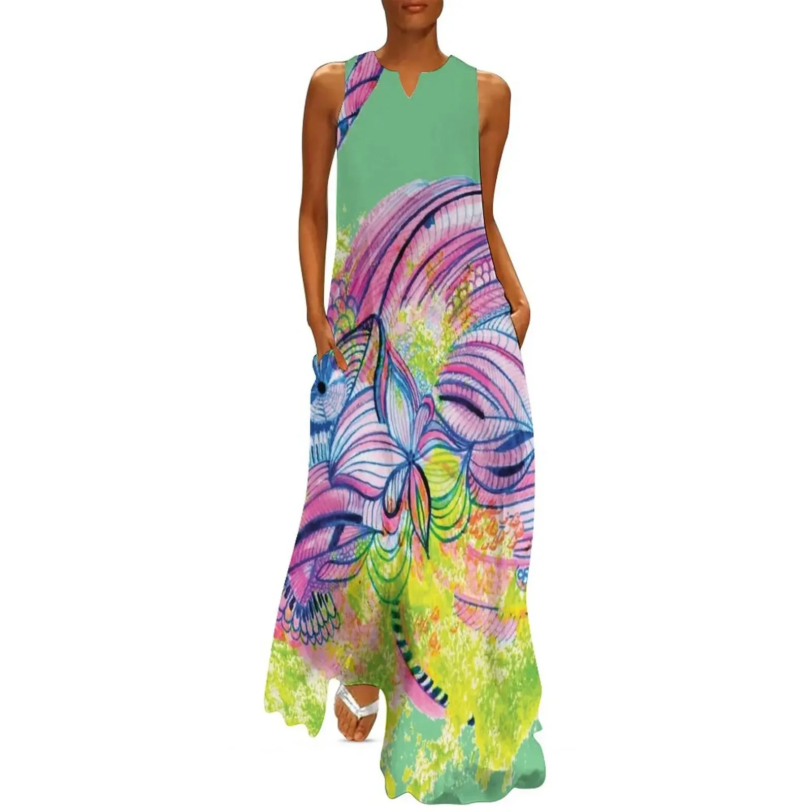 

Flamingo, bird kids room, art Long Dress Long dresses womans clothing Clothing female Dress vintage Dress