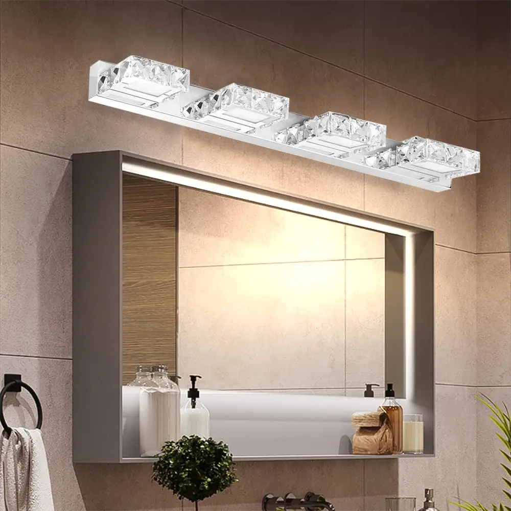 24.4 Inch Crystal Vanity Light 4 Lights Bathroom Lighting Fixtures Modern Chrome Toilet Led Wall Lamp Sconce over Mirror for Indoor Use