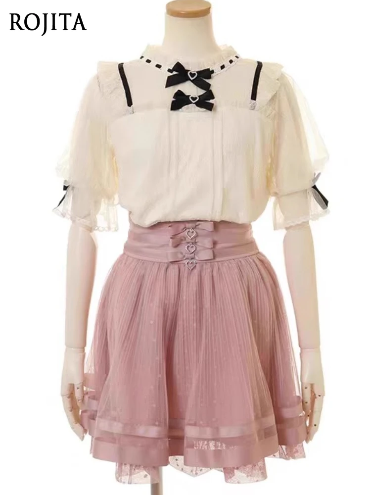 

Japanese Mines Multi-layer Lace Mesh Skirt Summer New Sweet and Cute High Waist Solid Color Skirt Japanese Lolita Skirt
