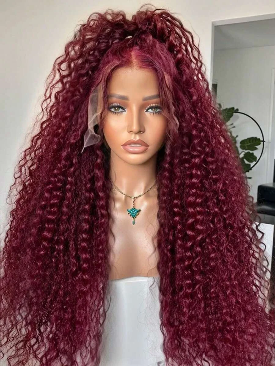 99J Burgundy Lace Front Wigs Human Hair 13x4 Water Wave Lace Front Wigs Human Hair Deep Curly Human Hair Lace Front Wigs - Image 2