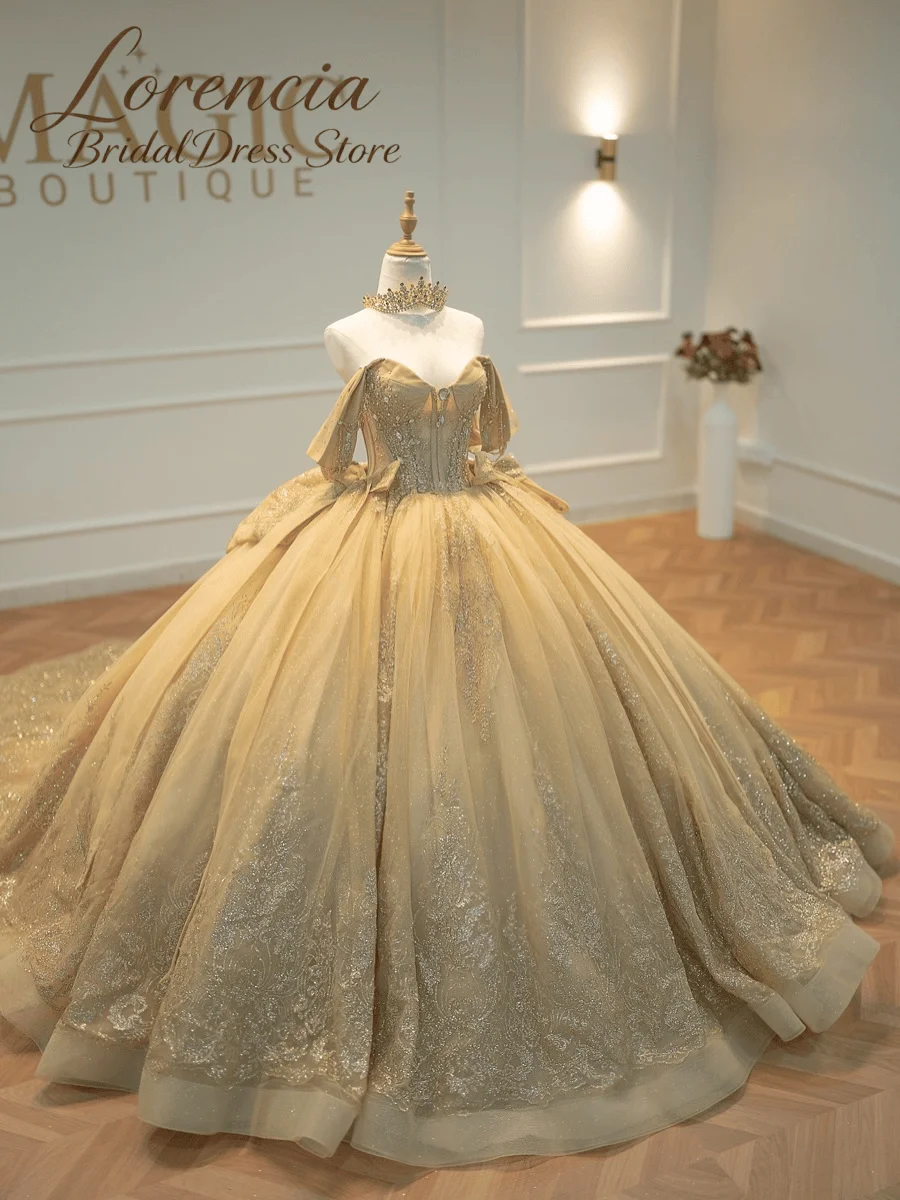 Luxury Off Shoulder Sweetheart Quinceanera Dress Sweet 16 Glitter Lace Corset Princess Ball Gowns Customized Vestidos De 15 Años