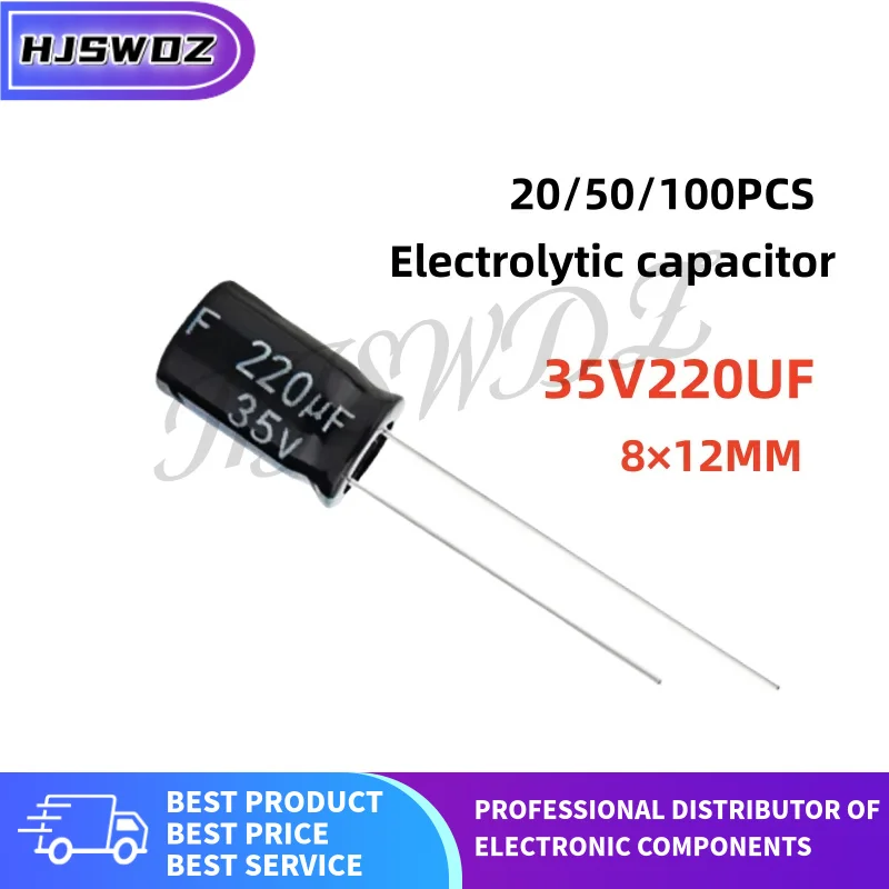 20/50/100pcs 35V220UF 8×12MM 220uf 35v 8*12mm 220UF 35V Capacitor Eletrolítico NOVO