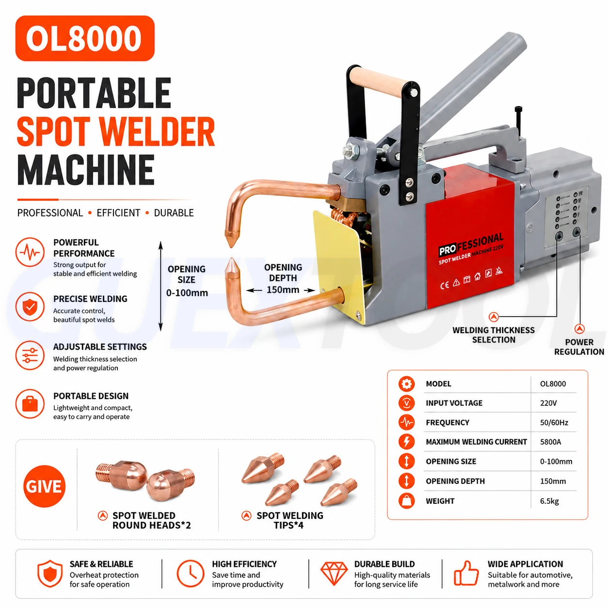 Resistance Spot Welding Machine Welding Thickness 1.5+1.5mm Steel Plate Sheet Metal Portable Spot Welder Auto Repair Sheet Metal