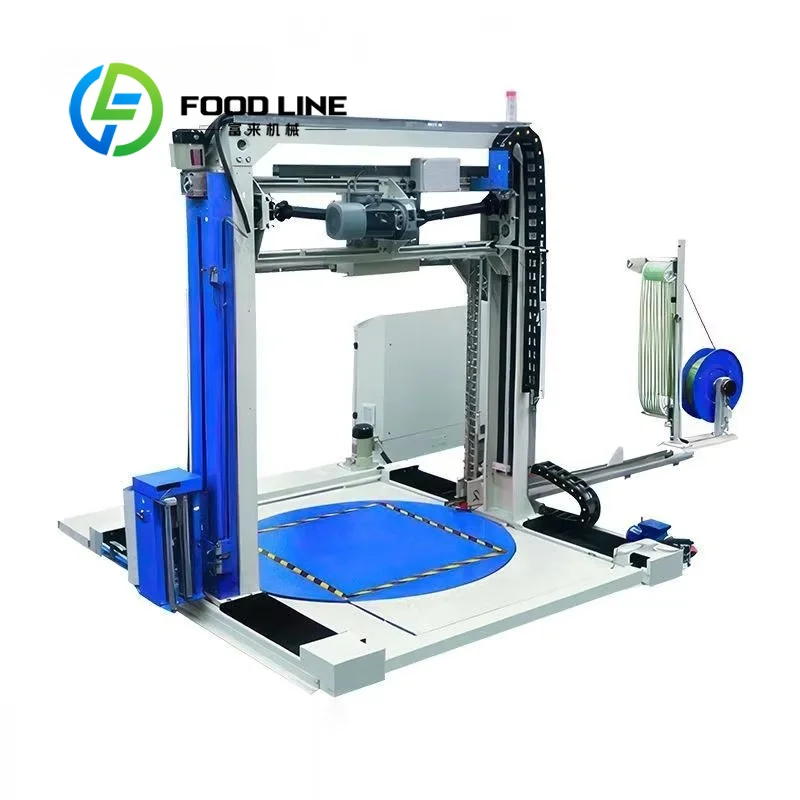 ALL-IN-ONE Automatic Pallet Wrapping Downward Pressure Threading Strap Strapping Packing Machine customize
