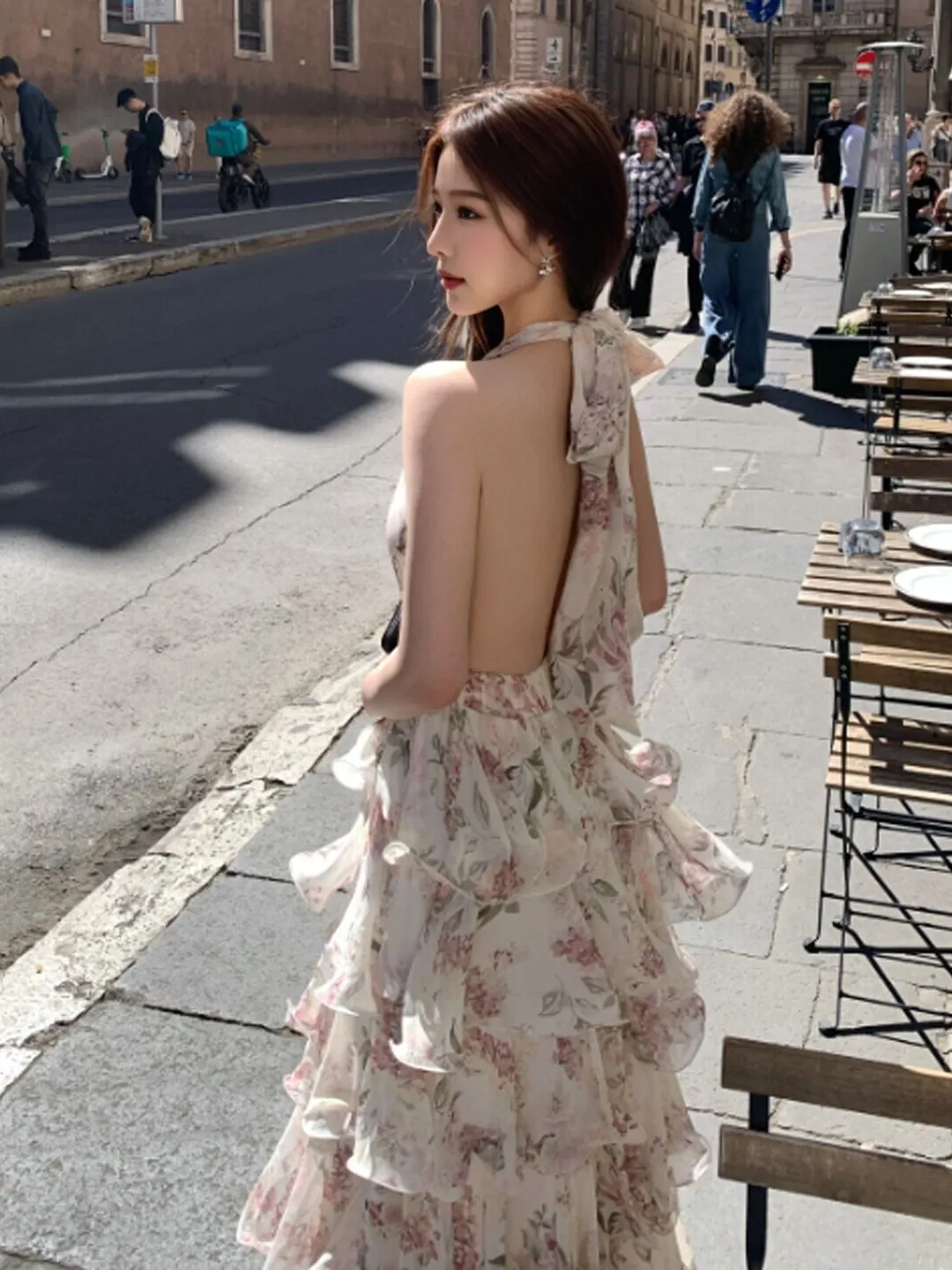 

Unique Vintage Beautiful Floral Neck Hanging Long Skirt Summer Beach Holiday Style Elegant Dress Cotton Soft Gentle Style