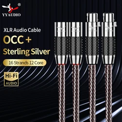 Hi-End OCC + Sterling Silver Blended HIFI Balanced Cable 16 Strands XLR  Male to Female 3Pin Jack Extension Cable For Microphone