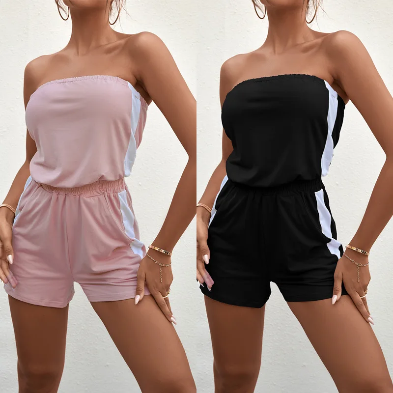 

Fashion Summer Gorgeous Jumpsuit WOMEN'S Off-shoulder Bodycon Solid Color Sleeveless Rompers Leisure Simple Style Playsuits