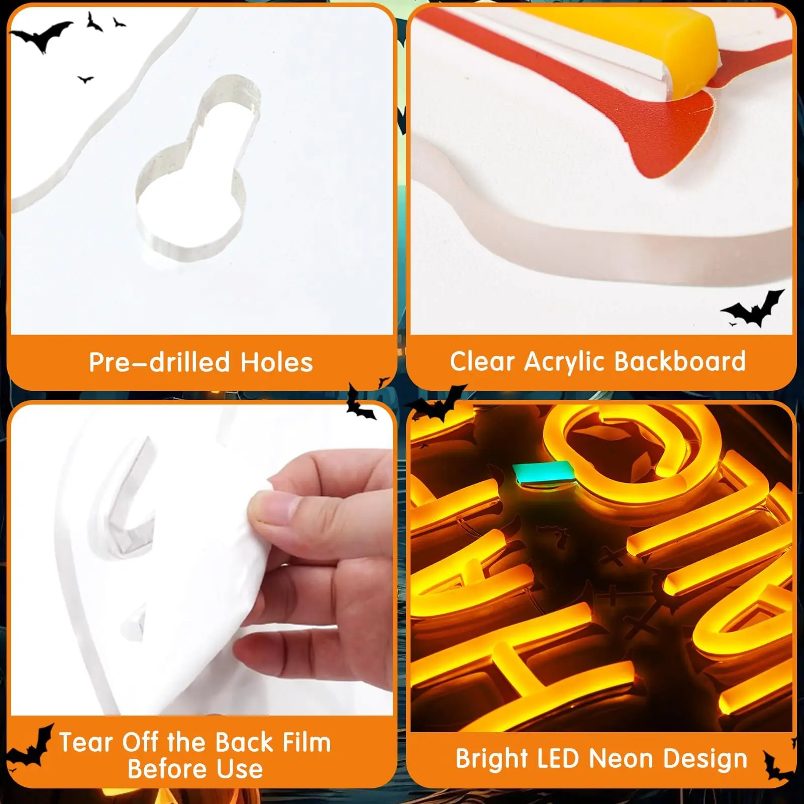 Happy Halloween Pumpkin LED Neon Sign for Wall Decor USB Powered Light Up Acrylic With Hooks Kids Room Living Room Party Decor