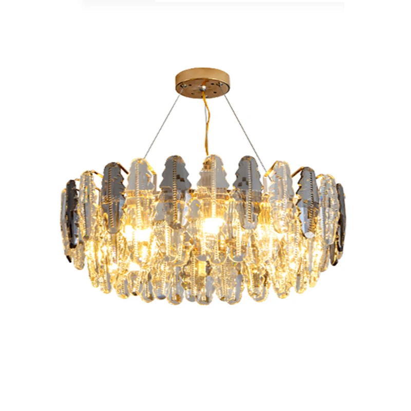 

Modern LED Gold Leaf Shaped Crystal Piece Hanging Chandelier, Dining Room Interior Ceiling Lighting Decorative Light Fixtures.