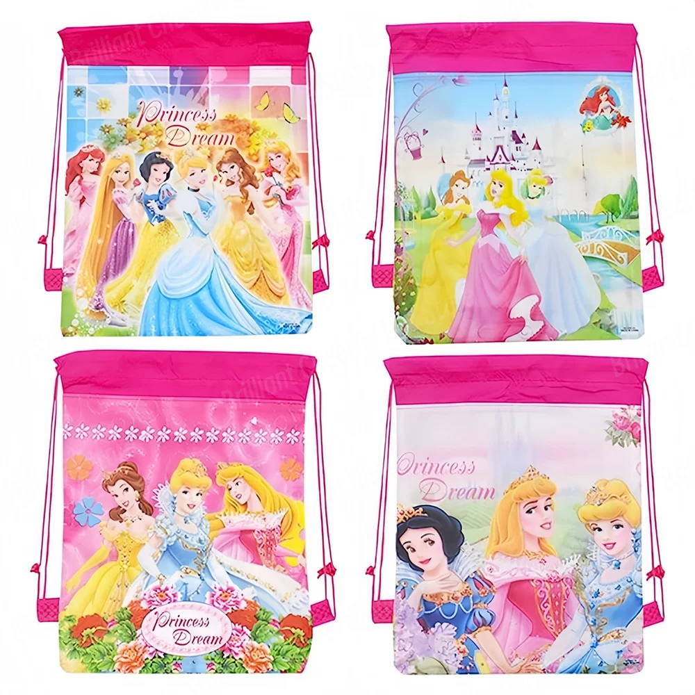 1Pcs Disney Princess Drawstring Bag Kids Girls Princess Birthday Party Favors Supplies Candy Gift Packaging School Backpacks