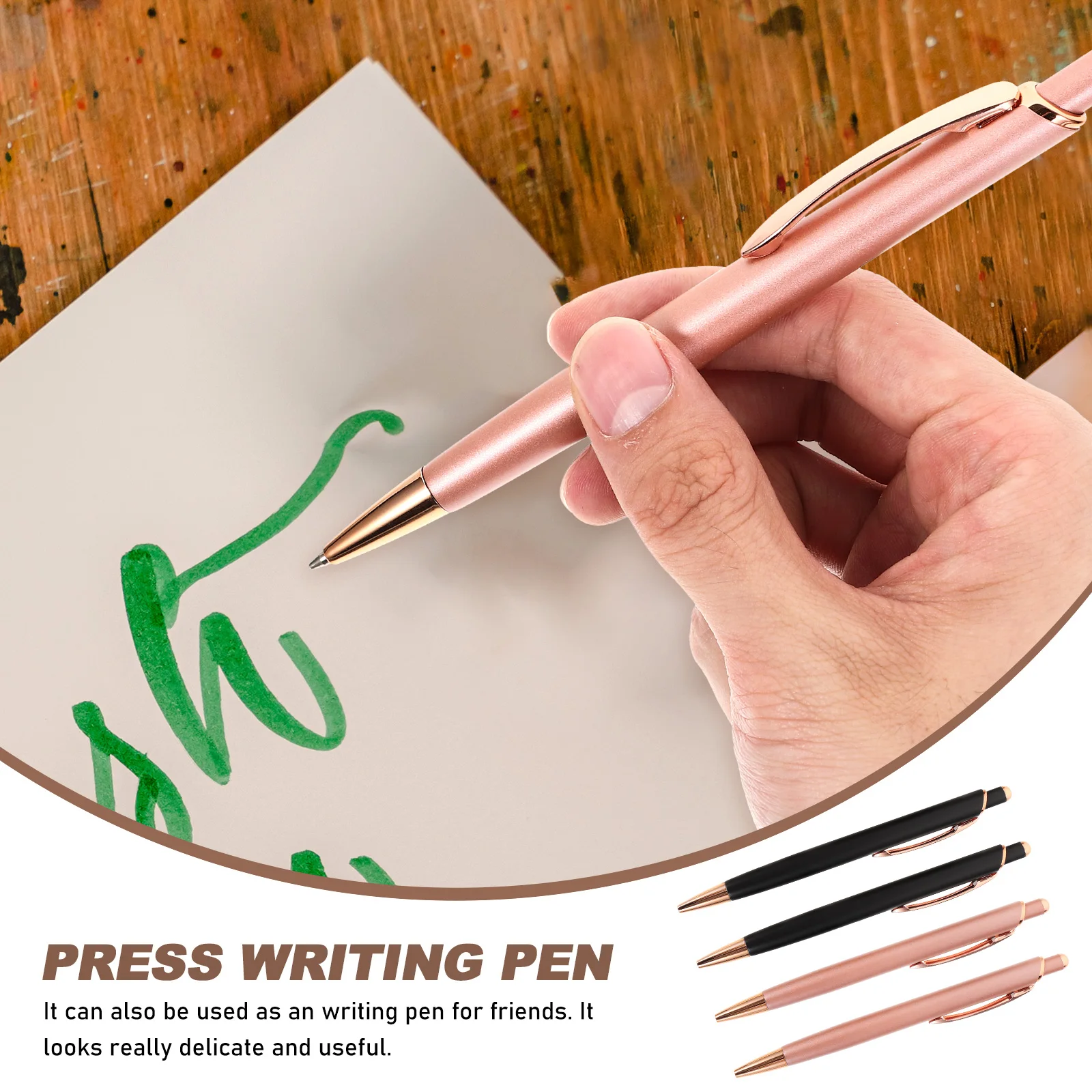

4pcs Press Ballpoint Pen Metal Smooth Writing Pens Ergonomic Household Portable Gift Set Business Supplies