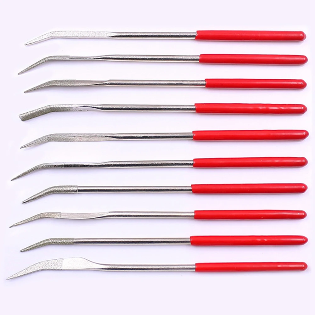 10 Pcs 3×140mm Curved Mini Diamond File Set Special Shaped Needle Files For Grinding Polishing Engraving Cutting Hand Tools