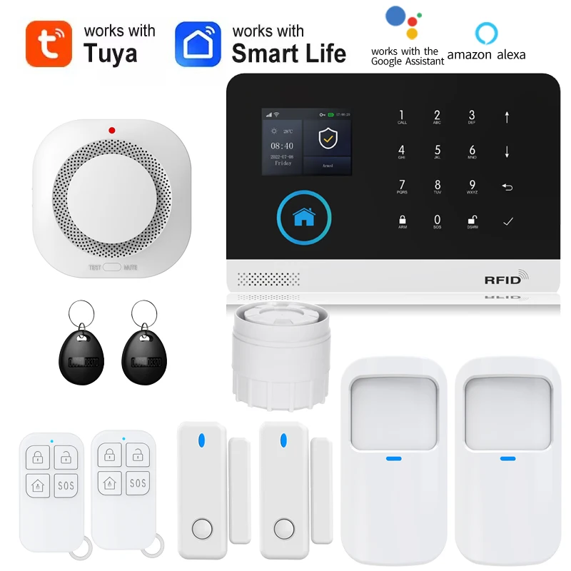 GSM Wi-Fi охранная сигнализация Alexa Tuya Smart Life домашняя автоматизация дверной датчик пожарная дымовая сигнализация комплект охранной системы