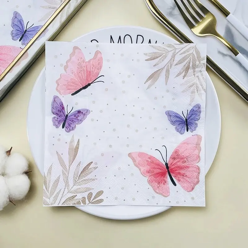 

Printed Paper Towels Butterfly Leaves Dessert Shop Restaurant Takeaway Paper Draw Paper Hotel Wedding Coloured Napkins 20pcs/pac