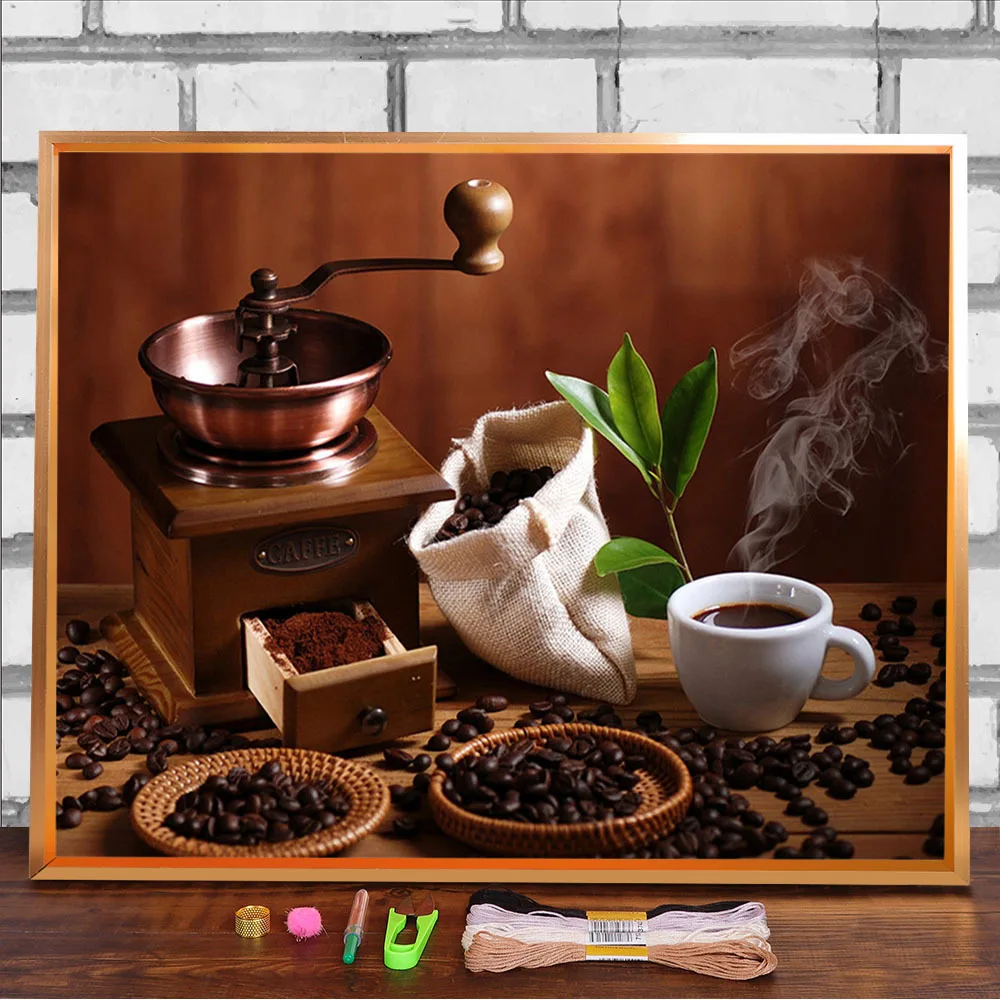 

Coffee Landscape Printed Canvas 11CT Cross Stitch Full Kit DIY Embroidery DMC Threads Needlework Sewing Hobby Knitting Decor