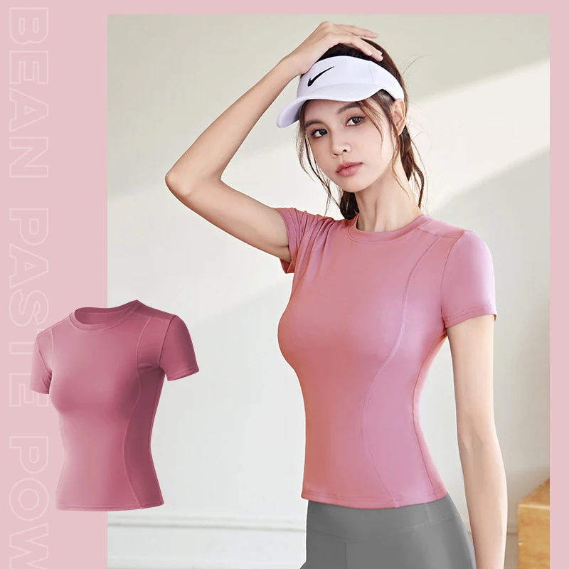 

Short-sleeved Running T-shirt Women Seamless Fitness Yoga Top Workout Gym Training Exercise Athletic Yoga Suit Quick Drying